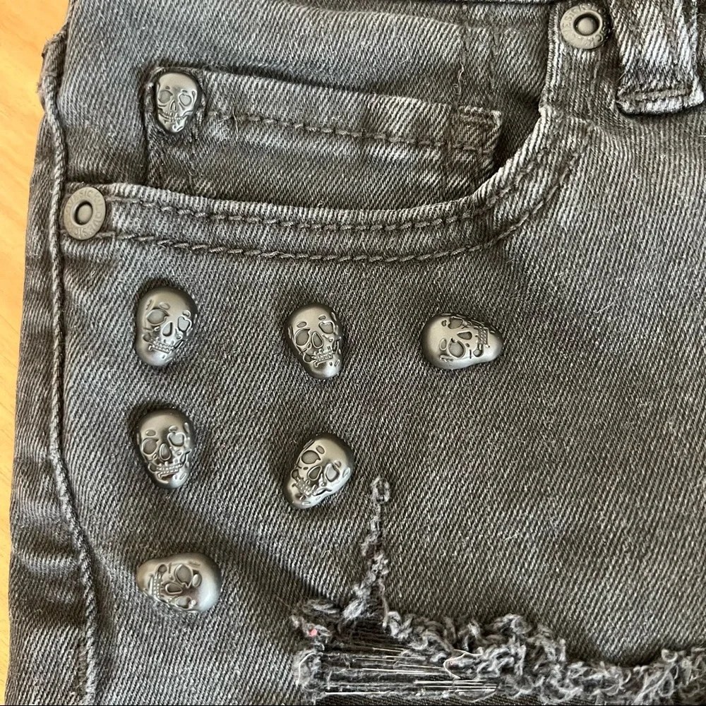 Lovesick Skull-Studded Black Raw-Hem Shorts